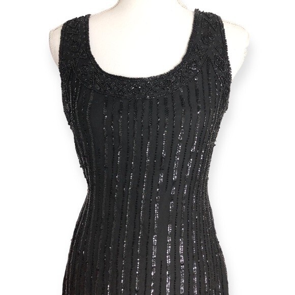 Prelude Black Fully Beaded Silk Sequin Mini Tank Dress - Picture 2 of 7